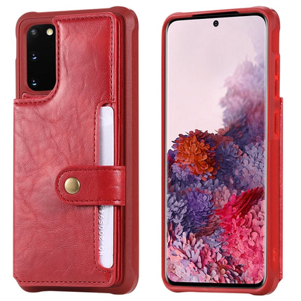 For Galaxy S20 Shockproof Horizontal Flip Protective Case with Holder & Card Slots & Wallet & Photo Frame & Short Lanyard(Red)-garmade.com