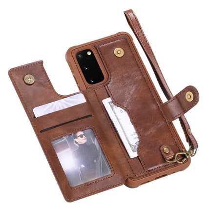 For Galaxy S20 Shockproof Horizontal Flip Protective Case with Holder & Card Slots & Wallet & Photo Frame & Short Lanyard(Coffee)-garmade.com