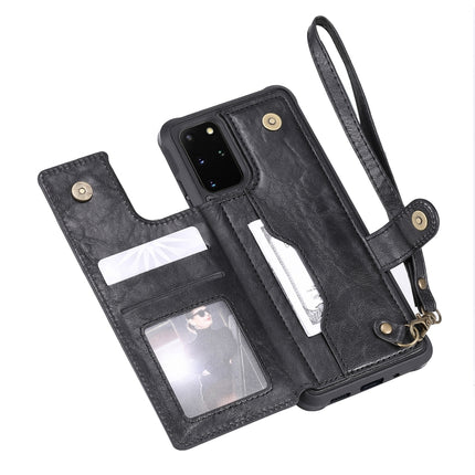 For Galaxy S20 Plus Shockproof Horizontal Flip Protective Case with Holder & Card Slots & Wallet & Photo Frame & Short Lanyard(Black)-garmade.com