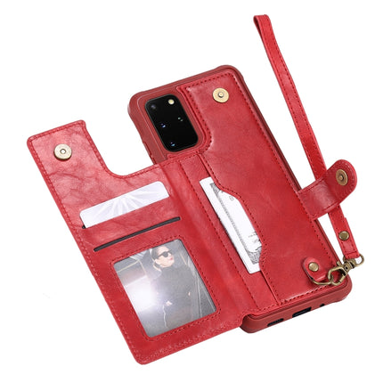 For Galaxy S20 Plus Shockproof Horizontal Flip Protective Case with Holder & Card Slots & Wallet & Photo Frame & Short Lanyard(Red)-garmade.com