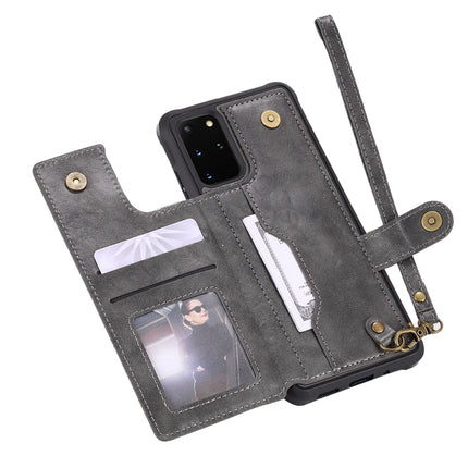 For Galaxy S20 Plus Shockproof Horizontal Flip Protective Case with Holder & Card Slots & Wallet & Photo Frame & Short Lanyard(Grey)-garmade.com