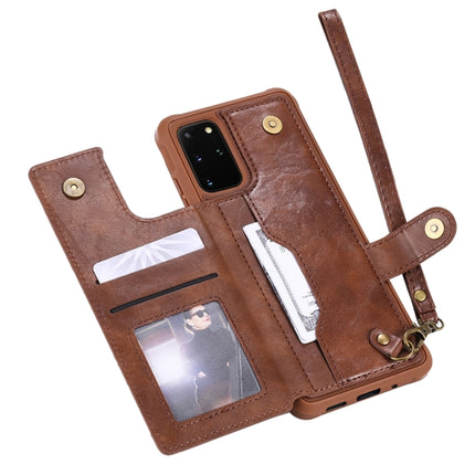 For Galaxy S20 Plus Shockproof Horizontal Flip Protective Case with Holder & Card Slots & Wallet & Photo Frame & Short Lanyard(Coffee)-garmade.com