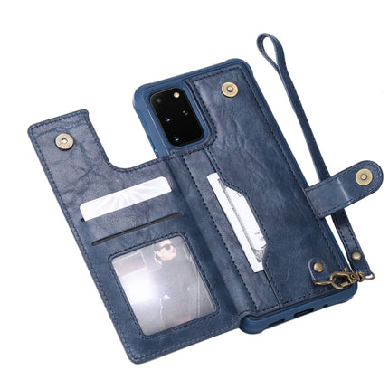For Galaxy S20 Plus Shockproof Horizontal Flip Protective Case with Holder & Card Slots & Wallet & Photo Frame & Short Lanyard(Blue)-garmade.com