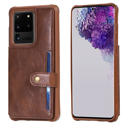 For Galaxy S20 Ultra Shockproof Horizontal Flip Protective Case with Holder & Card Slots & Wallet & Photo Frame & Short Lanyard(Coffee)-garmade.com