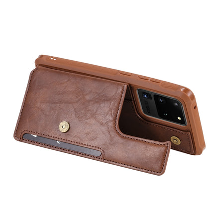 For Galaxy S20 Ultra Shockproof Horizontal Flip Protective Case with Holder & Card Slots & Wallet & Photo Frame & Short Lanyard(Coffee)-garmade.com