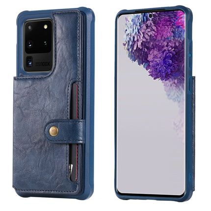 For Galaxy S20 Ultra Shockproof Horizontal Flip Protective Case with Holder & Card Slots & Wallet & Photo Frame & Short Lanyard(Blue)-garmade.com