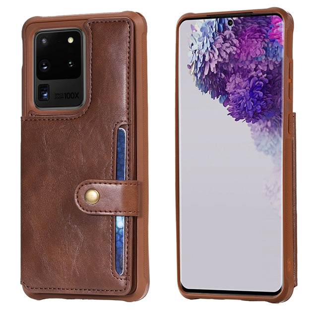 For Galaxy S20 Ultra Shockproof Horizontal Flip Protective Case with Holder & Card Slots & Wallet & Photo Frame & Short Lanyard(Brown)-garmade.com