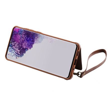 For Galaxy S20 Ultra Shockproof Horizontal Flip Protective Case with Holder & Card Slots & Wallet & Photo Frame & Short Lanyard(Brown)-garmade.com