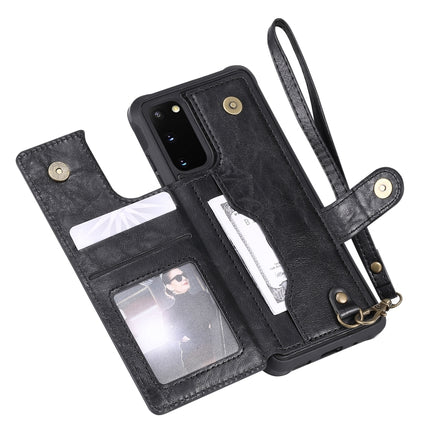 For Galaxy S20 Shockproof Horizontal Flip Protective Case with Holder & Card Slots & Wallet & Photo Frame & Short + Long Lanyard(Black)-garmade.com