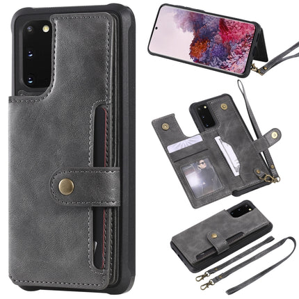 For Galaxy S20 Shockproof Horizontal Flip Protective Case with Holder & Card Slots & Wallet & Photo Frame & Short + Long Lanyard(Grey)-garmade.com