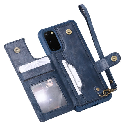 For Galaxy S20 Shockproof Horizontal Flip Protective Case with Holder & Card Slots & Wallet & Photo Frame & Short + Long Lanyard(Blue)-garmade.com