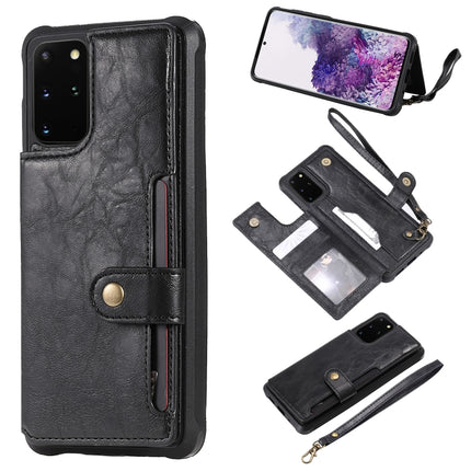 For Galaxy S20 Plus Shockproof Horizontal Flip Protective Case with Holder & Card Slots & Wallet & Photo Frame & Short + Long Lanyard(Black)-garmade.com