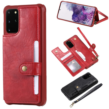 For Galaxy S20 Plus Shockproof Horizontal Flip Protective Case with Holder & Card Slots & Wallet & Photo Frame & Short + Long Lanyard(Red)-garmade.com