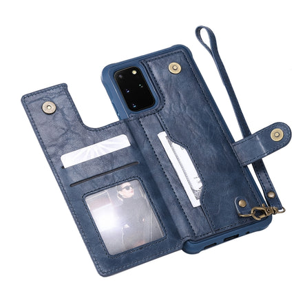 For Galaxy S20 Plus Shockproof Horizontal Flip Protective Case with Holder & Card Slots & Wallet & Photo Frame & Short + Long Lanyard(Blue)-garmade.com