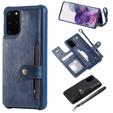 For Galaxy S20 Plus Shockproof Horizontal Flip Protective Case with Holder & Card Slots & Wallet & Photo Frame & Short + Long Lanyard(Blue)-garmade.com