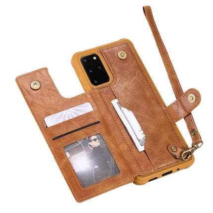 For Galaxy S20 Plus Shockproof Horizontal Flip Protective Case with Holder & Card Slots & Wallet & Photo Frame & Short + Long Lanyard(Brown)-garmade.com