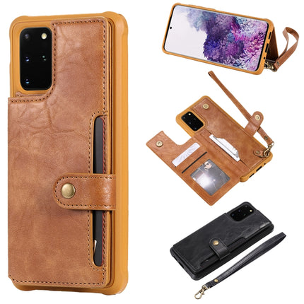 For Galaxy S20 Plus Shockproof Horizontal Flip Protective Case with Holder & Card Slots & Wallet & Photo Frame & Short + Long Lanyard(Brown)-garmade.com