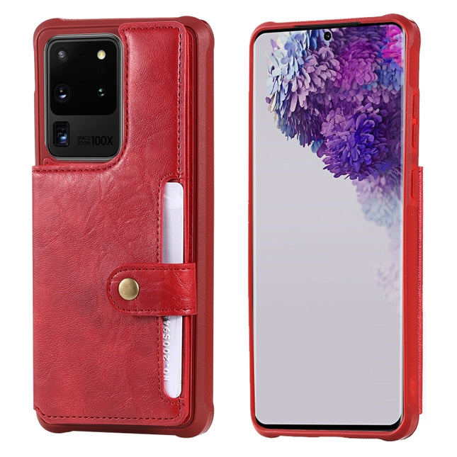 For Galaxy S20 Ultra Shockproof Horizontal Flip Protective Case with Holder & Card Slots & Wallet & Photo Frame & Short + Long Lanyard(Red)-garmade.com