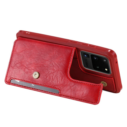 For Galaxy S20 Ultra Shockproof Horizontal Flip Protective Case with Holder & Card Slots & Wallet & Photo Frame & Short + Long Lanyard(Red)-garmade.com