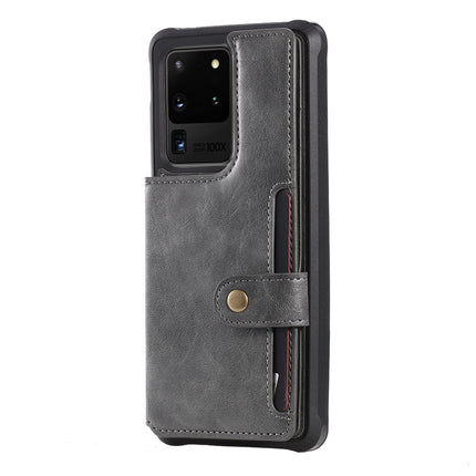 For Galaxy S20 Ultra Shockproof Horizontal Flip Protective Case with Holder & Card Slots & Wallet & Photo Frame & Short + Long Lanyard(Grey)-garmade.com