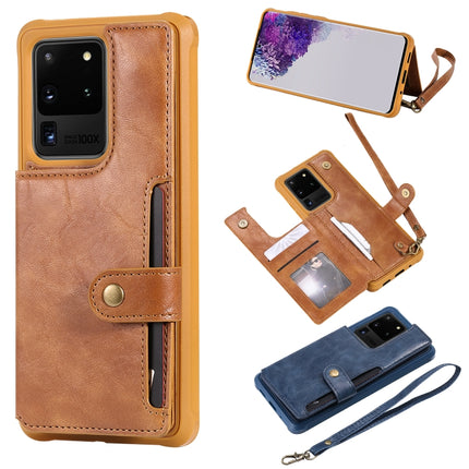 For Galaxy S20 Ultra Shockproof Horizontal Flip Protective Case with Holder & Card Slots & Wallet & Photo Frame & Short + Long Lanyard(Brown)-garmade.com