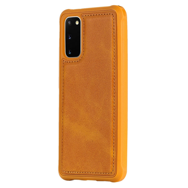 For Galaxy S20 Magnetic Shockproof PC + TPU + PU Leather Protective Case(Brown)-garmade.com