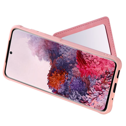 For Galaxy S20 Shockproof Protective Case with Mirror & Card Slot & Short Lanyard(Pink)-garmade.com