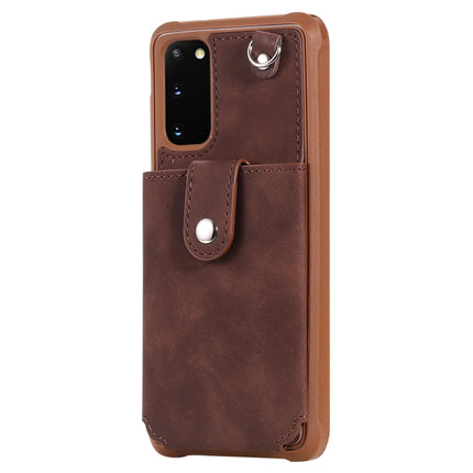 For Galaxy S20 Shockproof Protective Case with Mirror & Card Slot & Short Lanyard(Coffee)-garmade.com