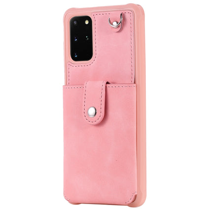 For Galaxy S20 Plus Shockproof Protective Case with Mirror & Card Slot & Short Lanyard(Pink)-garmade.com