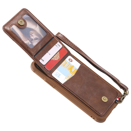 For iPhone XS / X Vertical Flip Shockproof Leather Protective Case with Long Rope, Support Card Slots & Bracket & Photo Holder & Wallet Function(Coffee)-garmade.com
