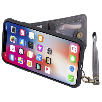 For iPhone XS / X Vertical Flip Shockproof Leather Protective Case with Long Rope, Support Card Slots & Bracket & Photo Holder & Wallet Function(Grey)-garmade.com
