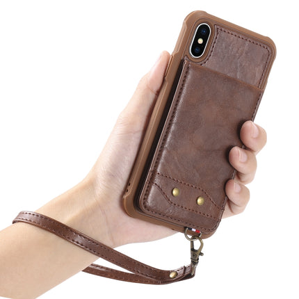 For iPhone XS / X Vertical Flip Shockproof Leather Protective Case with Long Rope, Support Card Slots & Bracket & Photo Holder & Wallet Function(Red)-garmade.com
