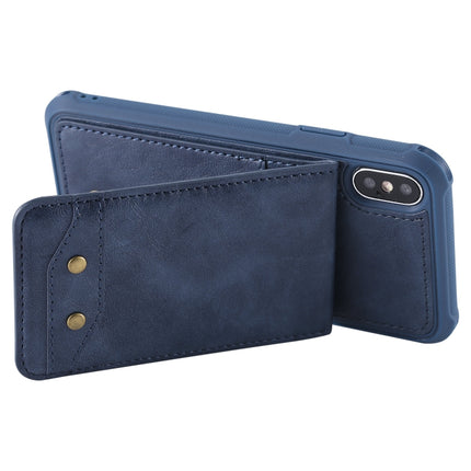 For iPhone XS / X Vertical Flip Shockproof Leather Protective Case with Long Rope, Support Card Slots & Bracket & Photo Holder & Wallet Function(Blue)-garmade.com