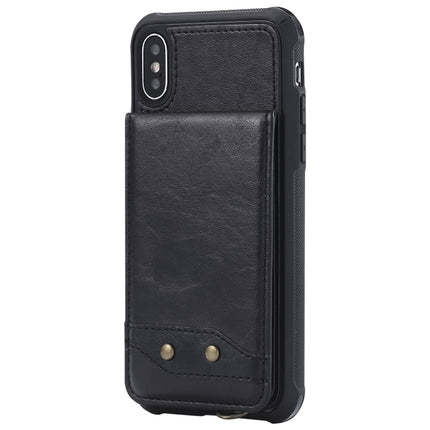 For iPhone XS / X Vertical Flip Shockproof Leather Protective Case with Long Rope, Support Card Slots & Bracket & Photo Holder & Wallet Function(Black)-garmade.com
