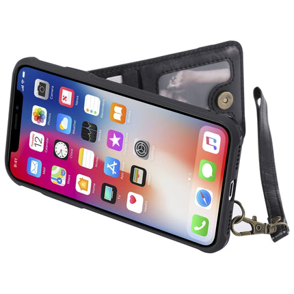 For iPhone XS / X Vertical Flip Shockproof Leather Protective Case with Long Rope, Support Card Slots & Bracket & Photo Holder & Wallet Function(Black)-garmade.com