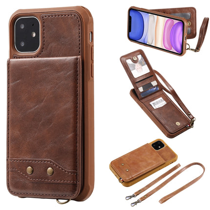 Vertical Flip Shockproof Leather Protective Case with Long Rope, Support Card Slots & Bracket & Photo Holder & Wallet Function(Coffee)-garmade.com