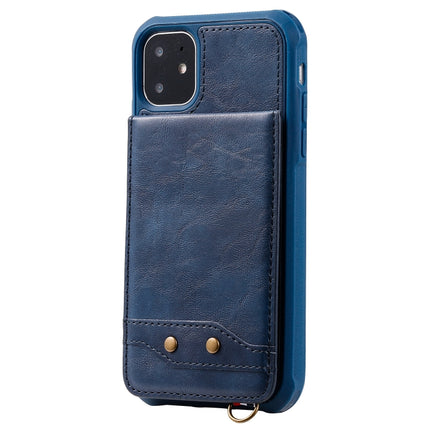 Vertical Flip Shockproof Leather Protective Case with Long Rope, Support Card Slots & Bracket & Photo Holder & Wallet Function(Blue)-garmade.com