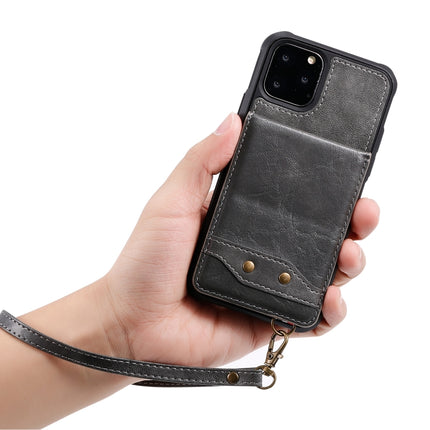 For iPhone 11 Pro Vertical Flip Shockproof Leather Protective Case with Long Rope, Support Card Slots & Bracket & Photo Holder & Wallet Function(Coffee)-garmade.com