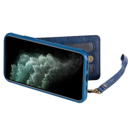 For iPhone 11 Pro Vertical Flip Shockproof Leather Protective Case with Long Rope, Support Card Slots & Bracket & Photo Holder & Wallet Function(Blue)-garmade.com