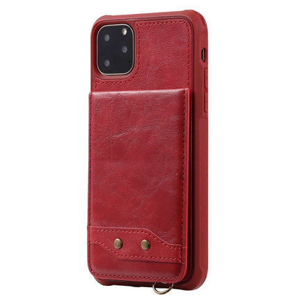 For iPhone 11 Pro Max Vertical Flip Shockproof Leather Protective Case with Long Rope, Support Card Slots & Bracket & Photo Holder & Wallet Function(Red)-garmade.com