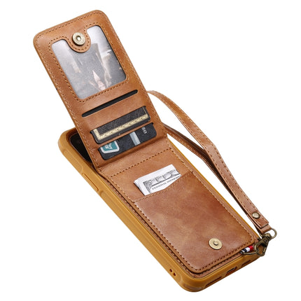 For iPhone 11 Pro Max Vertical Flip Shockproof Leather Protective Case with Long Rope, Support Card Slots & Bracket & Photo Holder & Wallet Function(Brown)-garmade.com