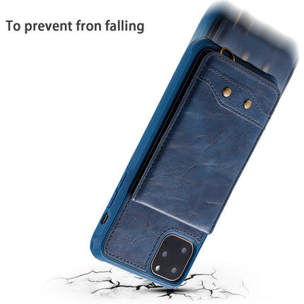 For iPhone 11 Pro Max Vertical Flip Shockproof Leather Protective Case with Long Rope, Support Card Slots & Bracket & Photo Holder & Wallet Function(Blue)-garmade.com