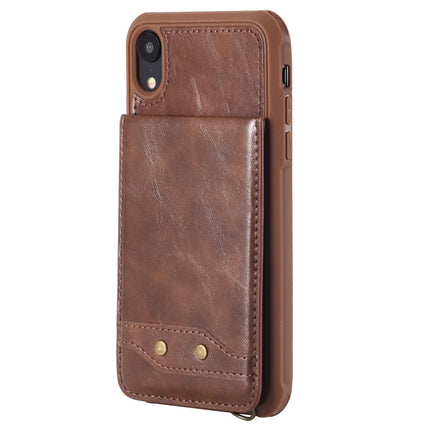 For iPhone XR Vertical Flip Shockproof Leather Protective Case with Long Rope, Support Card Slots & Bracket & Photo Holder & Wallet Function(Coffee)-garmade.com