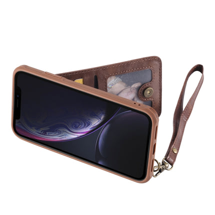 For iPhone XR Vertical Flip Shockproof Leather Protective Case with Long Rope, Support Card Slots & Bracket & Photo Holder & Wallet Function(Coffee)-garmade.com