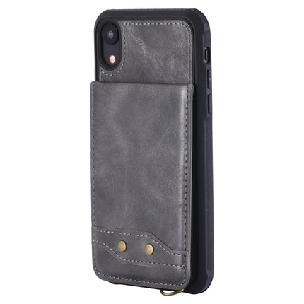 For iPhone XR Vertical Flip Shockproof Leather Protective Case with Long Rope, Support Card Slots & Bracket & Photo Holder & Wallet Function(Grey)-garmade.com