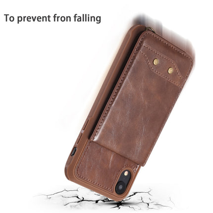 For iPhone XR Vertical Flip Shockproof Leather Protective Case with Long Rope, Support Card Slots & Bracket & Photo Holder & Wallet Function(Grey)-garmade.com