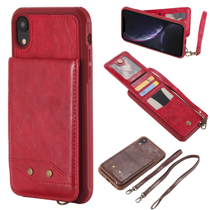 For iPhone XR Vertical Flip Shockproof Leather Protective Case with Long Rope, Support Card Slots & Bracket & Photo Holder & Wallet Function(Red)-garmade.com
