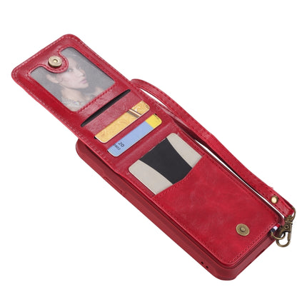 For iPhone XR Vertical Flip Shockproof Leather Protective Case with Long Rope, Support Card Slots & Bracket & Photo Holder & Wallet Function(Red)-garmade.com