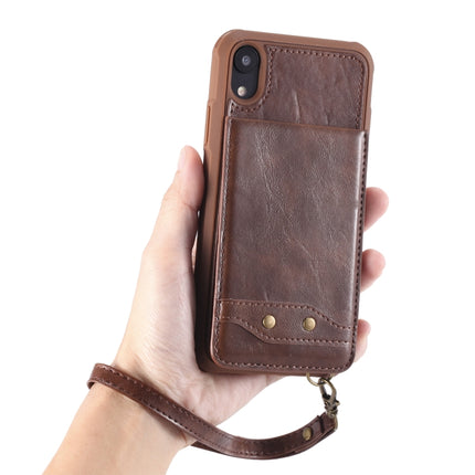 For iPhone XR Vertical Flip Shockproof Leather Protective Case with Long Rope, Support Card Slots & Bracket & Photo Holder & Wallet Function(Brown)-garmade.com