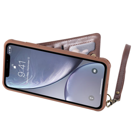 For iPhone XS Max Vertical Flip Shockproof Leather Protective Case with Long Rope, Support Card Slots & Bracket & Photo Holder & Wallet Function(Coffee)-garmade.com
